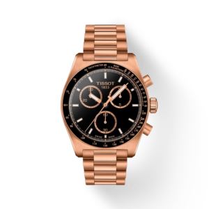 Mens+PR+Chronograph+Rose+GoldTold+Stainless+Steel+Watch+Black+Dial