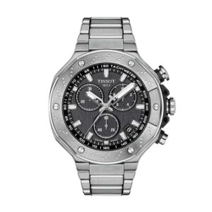 Mens+TRace+Chronograph+Gray+Stainless+Steel+Watch+Black+Dial