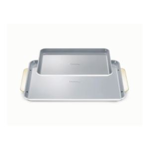 Iconics+Nonstick+Ceramic+Baking+Sheet+Duo+White%2FGold