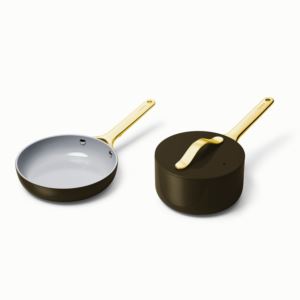 Nonstick+Ceramic+Minis+Duo+Cookware+Set+-+Fry+Pan+%26+Saucepan+Black%2FGold