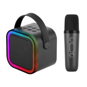 Mini+Karaoke+Bluetooth+Speaker+w%2F+Wireless+Mic+%26+Front+RGB+Black