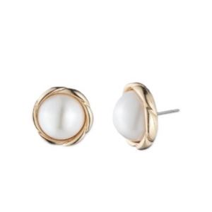 Pearl+Twisted+Gold+Stud+Earrings