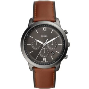 Mens+Neutra+Chronograph+Gray+%26+Amber+Brown+Leather+Strap+Watch+Gray+Dial