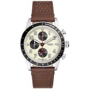 Mens+Sport+Tourer+Chronograph+Silver+%26+Brown+Leather+Watch+Cream+Dial