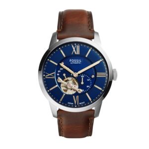 Mens+Townsman+Automatic+Silver+Brown+Leather+Strap+Watch+Blue+Dial