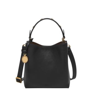 Jessie+Leather+Small+Bucket+Crossbody+Bag+Black