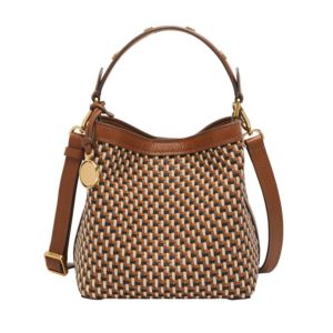 Jessie+Leather+Small+Bucket+Crossbody+Bag+Neutral+Woven