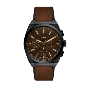 Mens+Everett+Chronograph+Brown+Leather+Strap+Watch+Brown+Dial