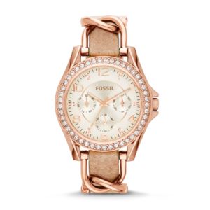 Ladies+Riley+Rose+Gold-Tone+Crystal+Leather+Watch+Beige+Dial