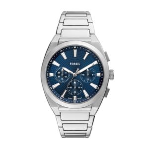 Mens+Everett+Chronograph+Silver-Tone+Stainless+Steel+Watch+Navy+Dial