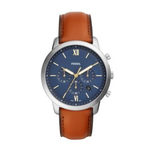 Mens+Neutra+Chronograph+Silver+%26+Brown+Leather+Watch+Blue+Dial