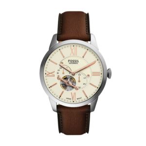 Mens+Townsman+Automatic+Silver+Brown+Leather+Strap+Watch+Cream+Dial