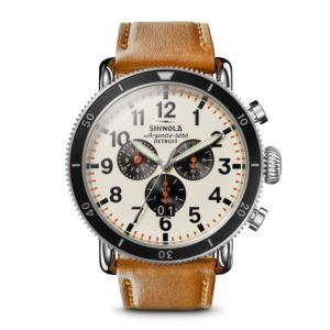 Mens%27+Runwell+Chrono+Bourbon+Leather+Strap+Watch+Ivory+Dial