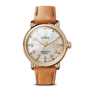 Ladies+Runwell+Date+Tan+Leather+Strap+Watch+White+MOP+Dial