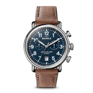 Unisex+Runwell+Chrono+British+Tan+Leather+Strap+Watch+Midnight+Blue+Dial
