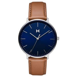 Mens+Legacy+Slim+Silver+Tan+Leather+Strap+Manta+Blue+Dial