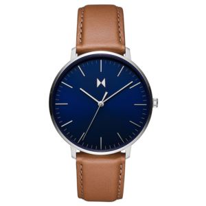Mens+Legacy+Slim+Brown+Leather+Strap+Watch+Manta+Blue+Dial