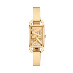 Ladies+Mini+Empire+Pave+Gold-Tone+Stainless+Steel+Bangle+Watch+Logo+Dial