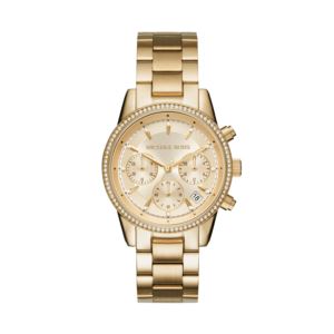 Ladies+Ritz+Pave+Gold-Tone+Stainless+Steel+Watch+Gold+Dial
