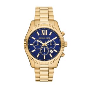 Mens+Lexington+Chronograph+Gold-Tone+Stainless+Steel+Watch+Blue+Dial