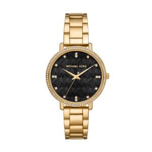 Ladies+Pyper+Gold-Tone+Stainless+Steel+Crystal+Watch+Black+Dial