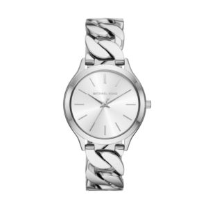 Ladies+Slim+Runway+Silver-Tone+Stainless+Steel+Curb-Link+Watch+Silver+Dial