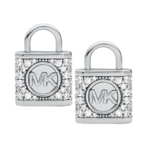 Precious+Metal+Sterling+Silver+Lock+Pave+Stud+Earrings+Rhodium+Plating