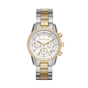 Ladies+Ritz+Pave+Two-Tone+Stainless+Steel+Watch+White+Dial