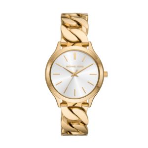 Ladies+Slim+Runway+Gold-Tone+Stainless+Steel+Curb-Link+Watch+Silver+Dial