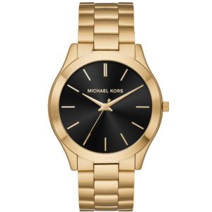 Mens+Slim+Runway+Gold-Tone+Stainless+Steel+Watch+Black+Dial