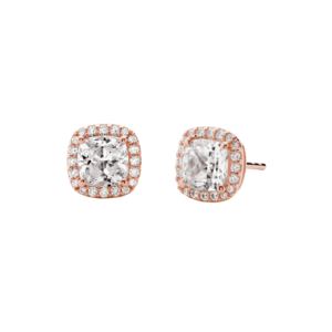 Precious+Metal+Sterling+Silver+Pave+Square+Stud+Earrings+Rose+Gold