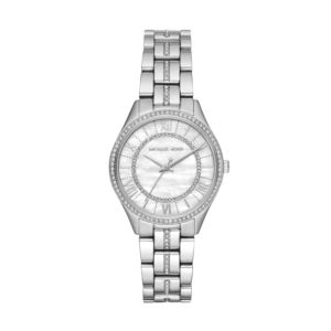 Ladies+Mini+Lauryn+Pave+Slv-Tone+Watch+Mother-of-Pearl+Dial