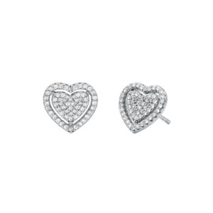 Premium+Sterling+Silver+Pave+Heart+Stud+Earrings+Silver