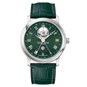 Men%27s+Classic+Heart+Beat+Moonphase+Date+Green+Leather+Strap+Watch+Green+Dial