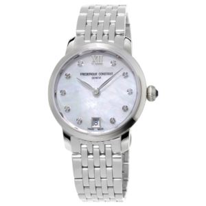 Ladies%27+Classic+Slimline+Quartz+Silver-Tone+Stainless+Steel+Watch+MOP+Dial