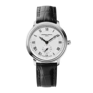 Ladies+Classics+Slimline+Small+Seconds+Black+Leather+Strap+Watch+Silver+Dial