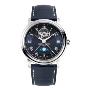 Men%27s+Classic+Heart+Beat+Moonphase+Date+Navy+Leather+Strap+Watch+Navy+Dial