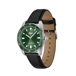 Mens+Boston+Green+%26+Black+Leather+Strap+Watch+Green+Dial