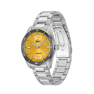 Mens+Boston+Silver-Tone+Stainless+Steel+Watch+Yellow+Dial