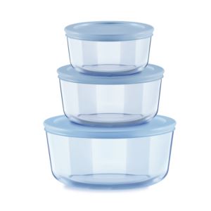 6pc+Simply+Store+Round+Tinted+Glass+Food+Storage+Set+Blue+Lids