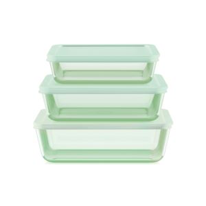 6pc+Simply+Store+Rectangular+Tinted+Glass+Food+Storage+Set+Green+Lids