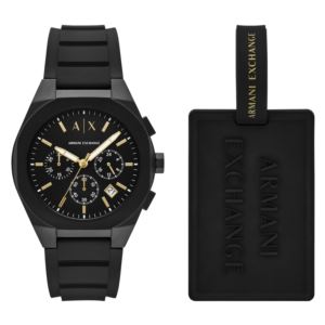 Mens+Sync+Chronograph+Black+Silicone+Strap+Watch+%26+Luggage+Tag+Gift+Set