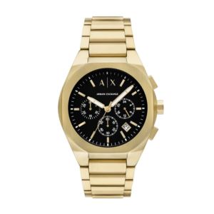 Mens+Sync+Chronograph+Gold-Tone+Stainless+Steel+Watch+Black+Dial