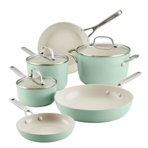 9pc+Hard+Anodized+Ceramic+Nonstick+Cookware+Set+Pistachio