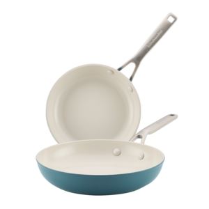 2pc+Hard+Anodized+Ceramic+Induction++Frying+Pan+Set+Agave+Blue