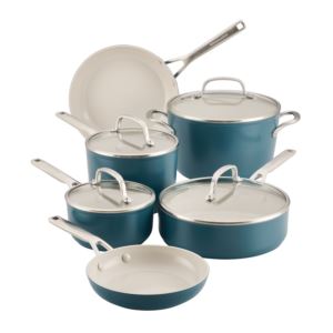 10pc+Hard+Anodized+Ceramic+Induction+Cookware+Set+Agave+Blue
