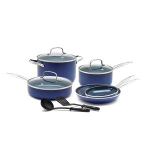 10pc+Toxin+Free+Ceramic+Nonstick+Cookware+Set+Blue