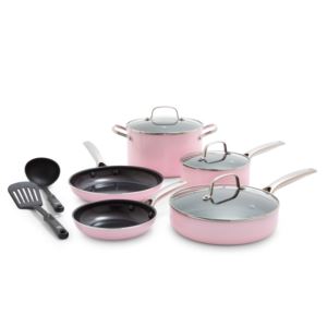 10pc+Toxin+Free+Ceramic+Nonstick+Cookware+Set+Pink