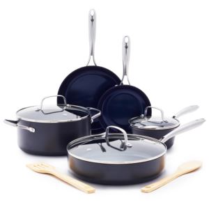 10pc+Hard-Anodized+Aluminum+Nonstick+Cookware+Set+Blue