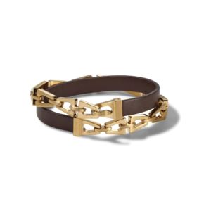 Classic+Brown+Leather+Gold+Tuning+Fork+Double+Wrap+Bracelet+Large